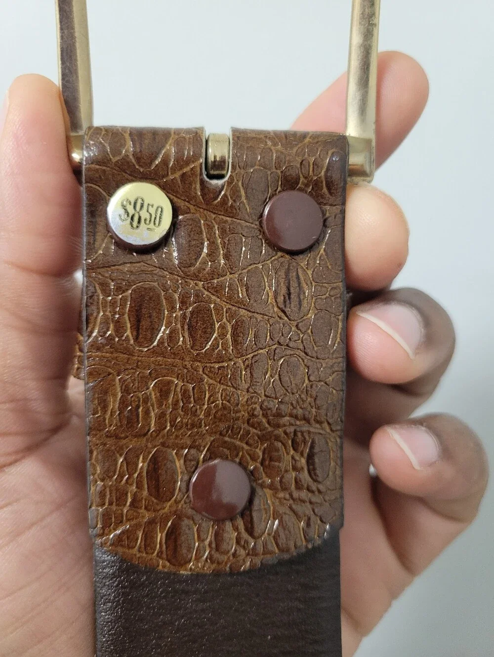 Vintage Croc Embossed Leather Belt - Gold Toned Buckle- Size 34 -S